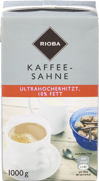 RIOBA Kaffeesahne 10 % Fett – 12 x 1000 g Packung